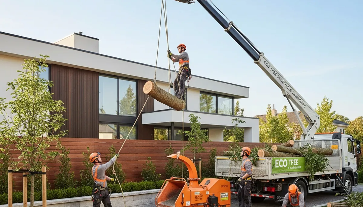 Professional landscaping and tree removal team working in Easton, PA yard