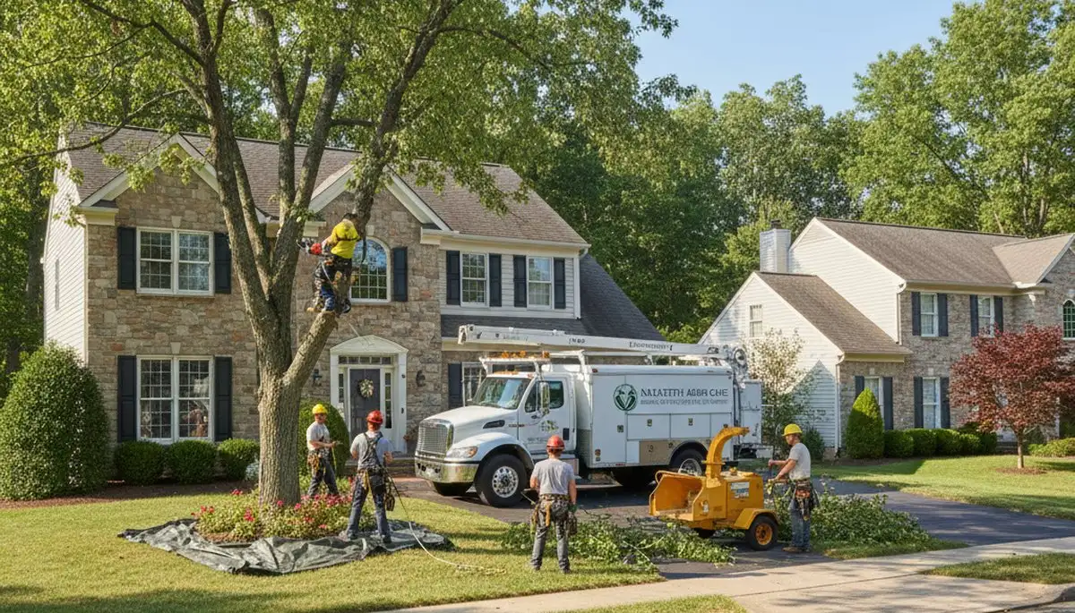 Residential tree removal and trimming service at Nazareth, PA home by Easton Tree Service crew