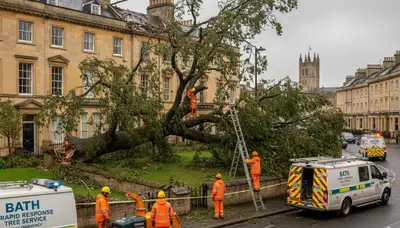 Emergency tree removal crew clearing storm damage in Bath, PA near Easton for property safety restoration