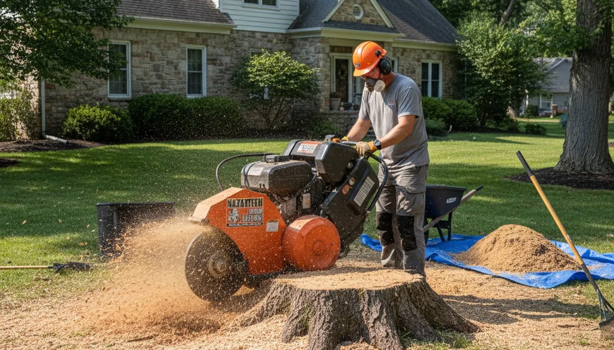 Professional stump grinding service removing tree stumps in Nazareth, PA near Easton tree experts