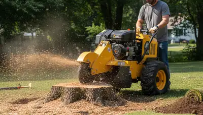 Professional stump grinding service removing tree stumps in Phillipsburg NJ near Easton PA lawn restoration