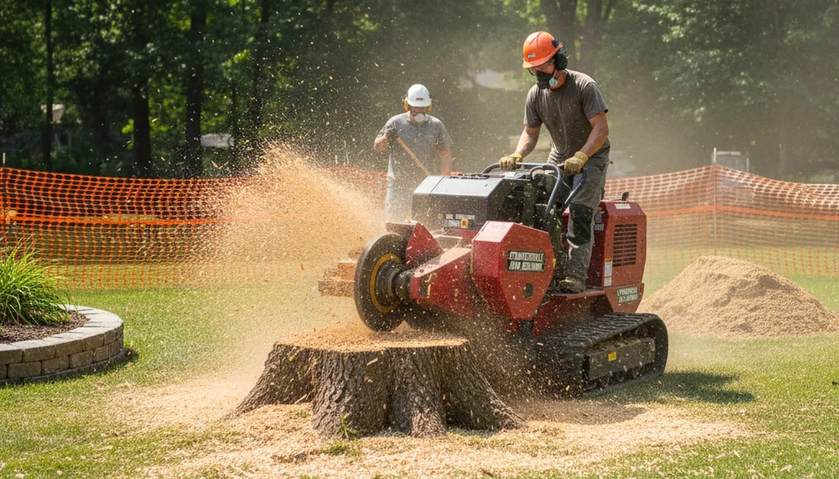 Stump grinding service removing tree stumps in Stewartsville NJ by Easton PA tree removal professionals