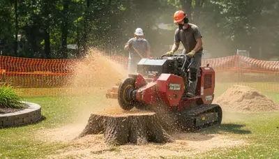 Stump grinding service removing tree stumps in Stewartsville NJ by Easton PA tree removal professionals