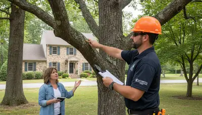 Certified arborist performing tree health assessment for homeowners in Nazareth, PA near Easton tree service