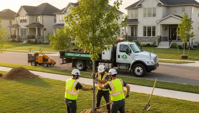 Arborist planting new tree in Easton PA yard for Chop Chop Tree professional tree planting service
