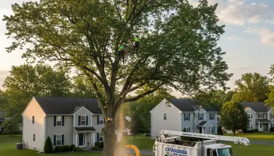 Professional tree removal service in Easton PA safely cutting and clearing large oak tree