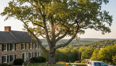 Professional tree removal service team working in Easton, PA yard