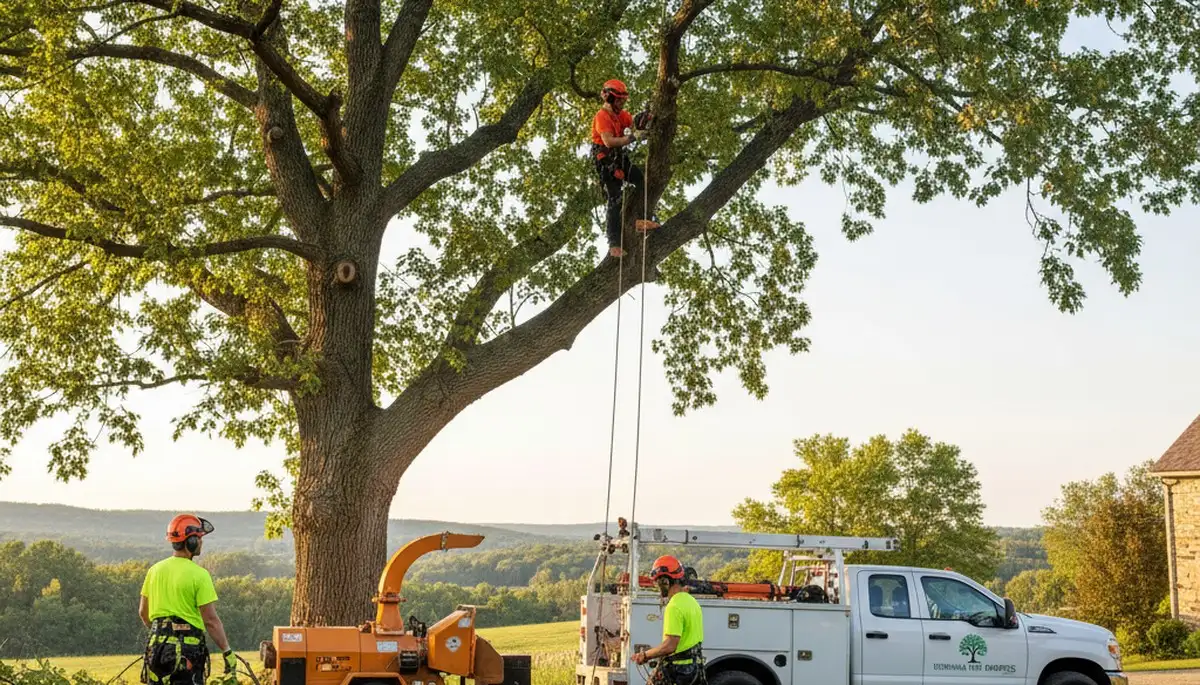 Professional tree removal service crew working safely in Easton, PA yard