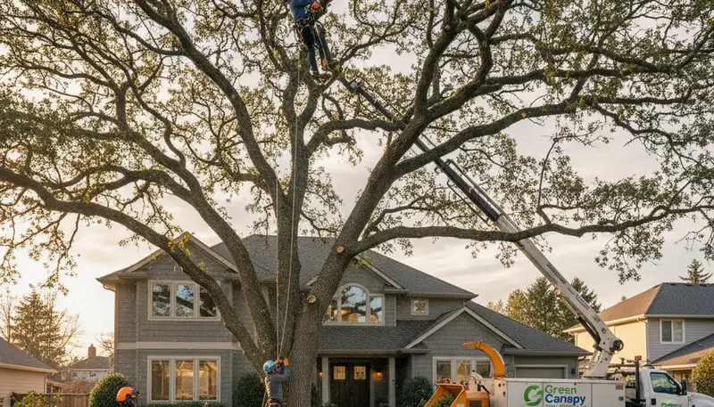 Arborist trimming oak tree branches in Easton, PA for safe, healthy growth and expert crown care
