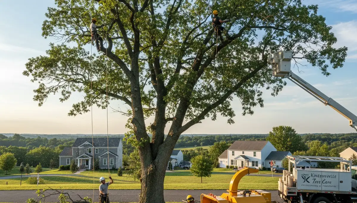 Professional tree removal crew working in Easton PA yard for safe residential tree service