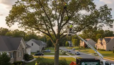 Professional tree removal service team working in Easton PA yard